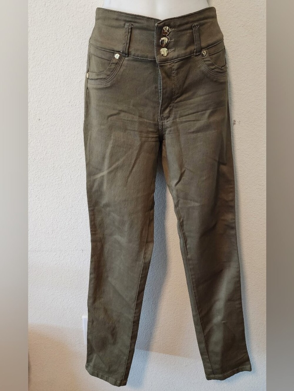Bon Bon Up Colombian Olive Green Faux Suede High Waist Push Up Pants Sz 16 (US 1